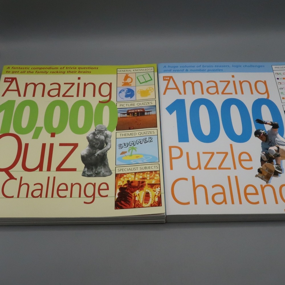 Lot of 2 The Amazing 10,000 Quiz Puzzle Challenge Brain teaser logic Active Book